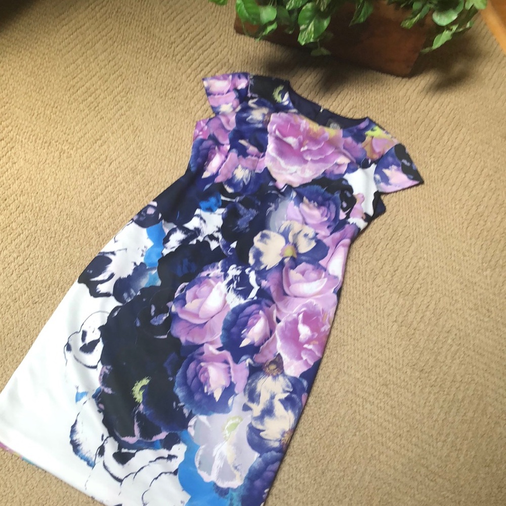 Vince Camuto Floral Midi Dress in Purple and Blue